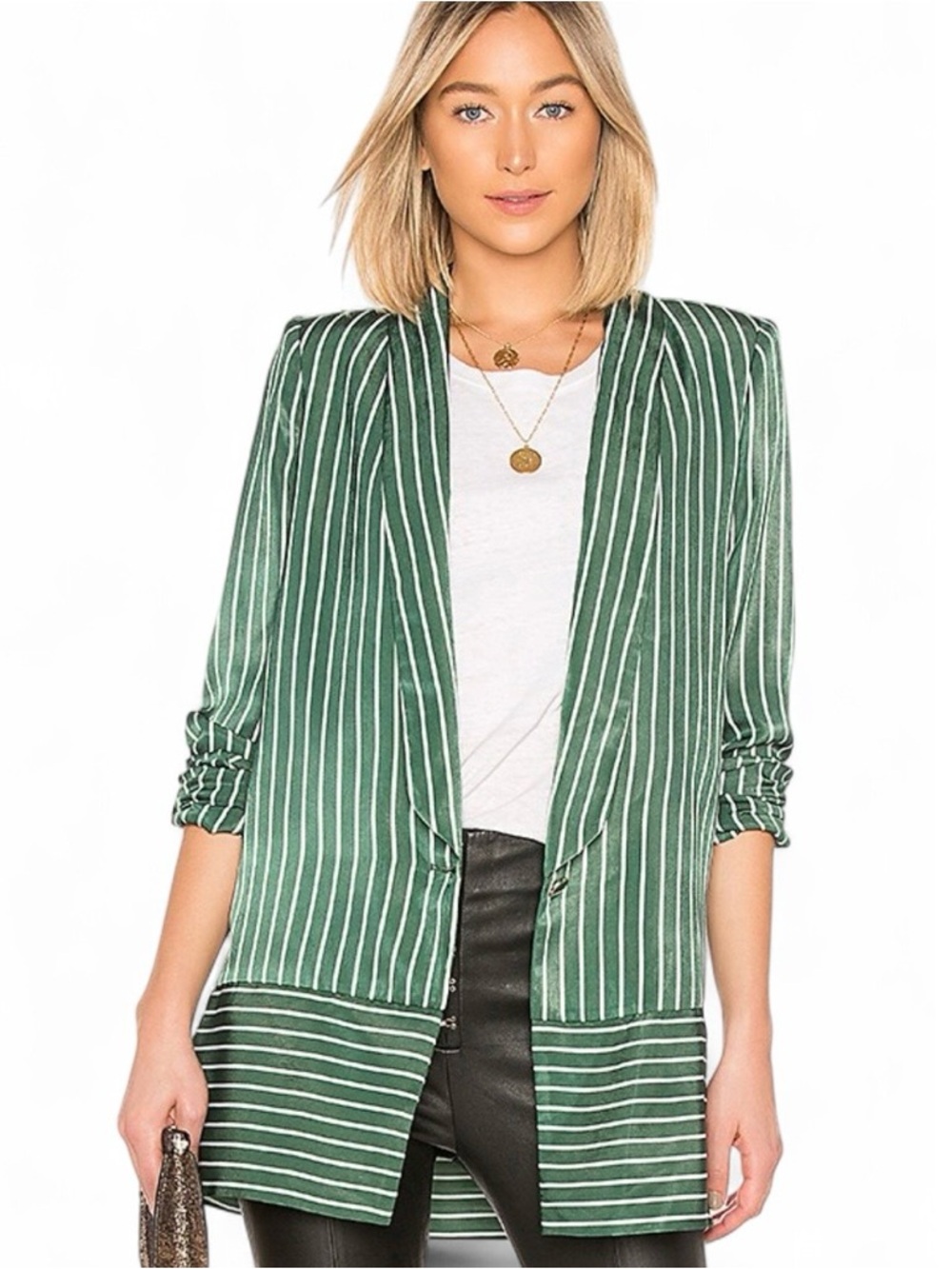 REVOLVE House of Harlow 1960 Green & White Striped Open-Front Blazer